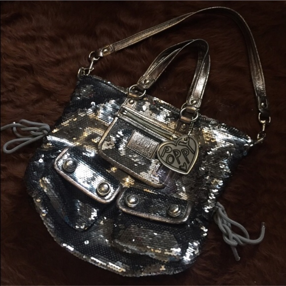 Authentic Coach Poppy Silver Sequin Satchel